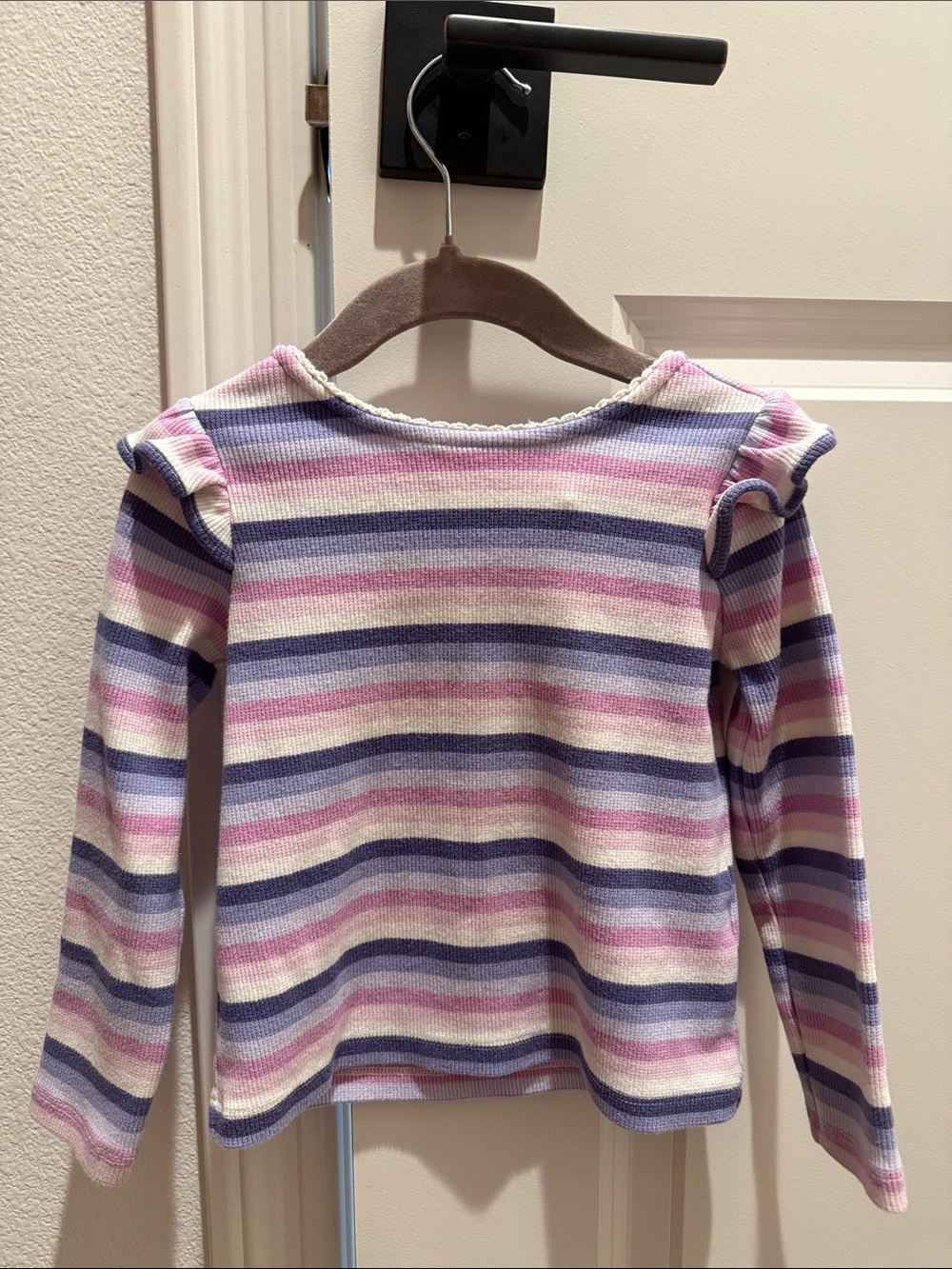 Janie and Jack Long Sleeve Ribbed Striped Top in Pink, Purple & Cream